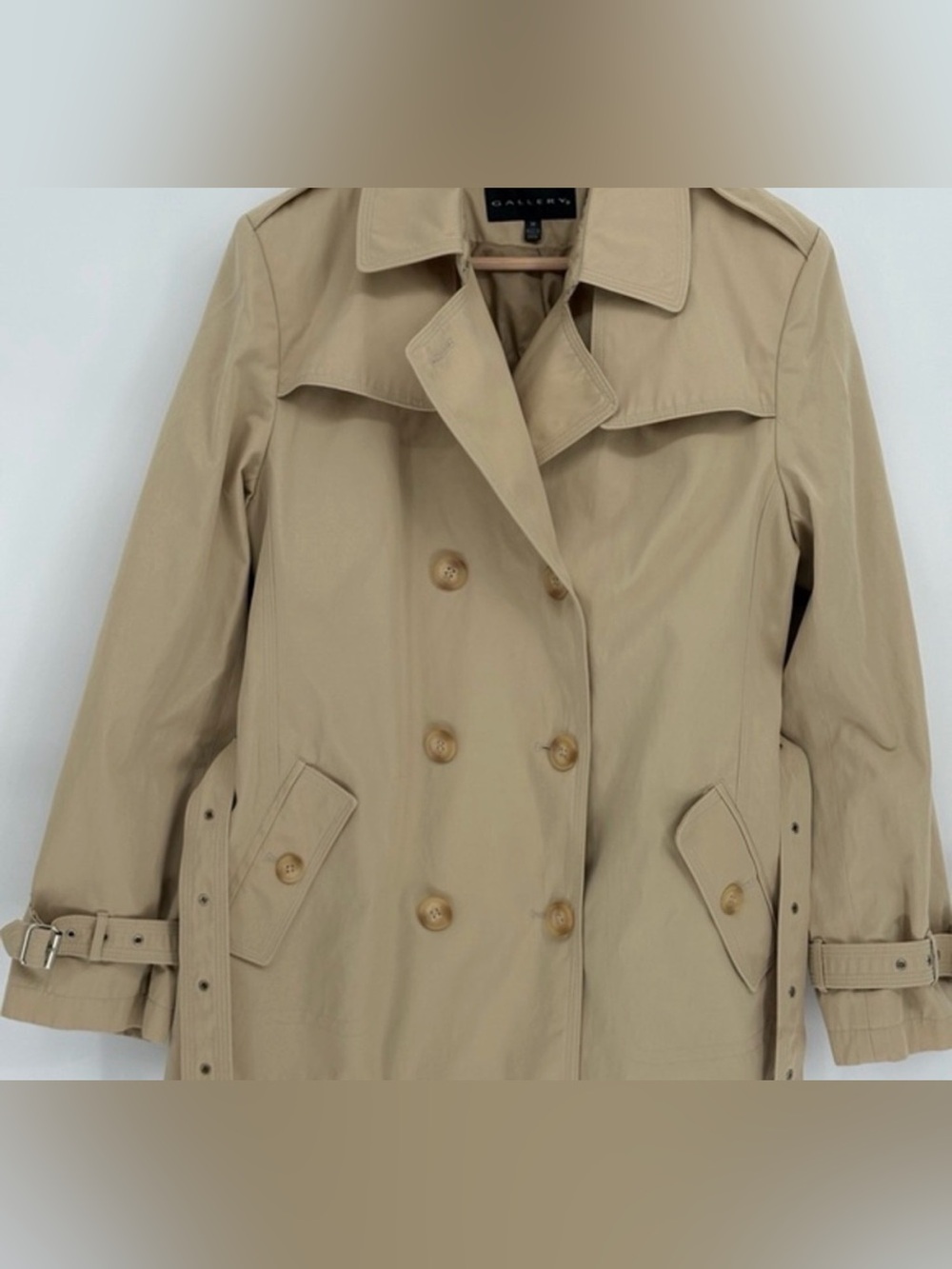 Gallery Khaki Double-Breasted Trench Coat
